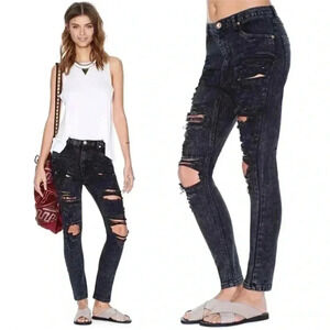 One Teaspoon Runaways Destroyed Distressed Super Skinny Jeans Low Waist Sz 25